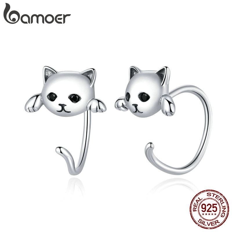 bamoer Genuine 925 Sterling Silver Minimalist Cute Tail Stud Earrings for Women Animal Fashion Jewelry Orecchini SCE965