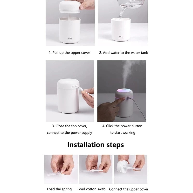 Portable 300ml Electric Air Humidifier Aroma Oil Diffuser USB Cool Mist Sprayer with Colorful Night Light for Home Car