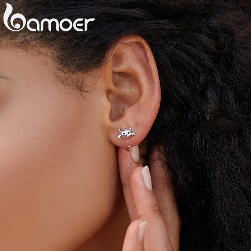 bamoer Genuine 925 Sterling Silver Minimalist Cute Tail Stud Earrings for Women Animal Fashion Jewelry Orecchini SCE965