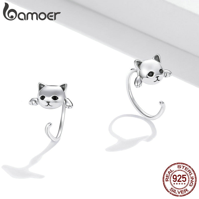 bamoer Genuine 925 Sterling Silver Minimalist Cute Tail Stud Earrings for Women Animal Fashion Jewelry Orecchini SCE965