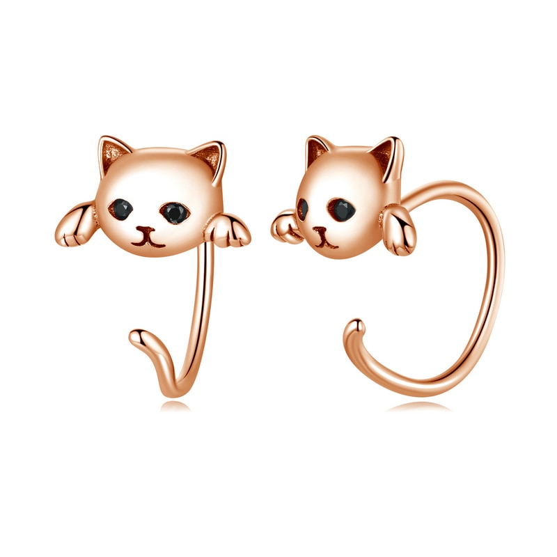 bamoer Genuine 925 Sterling Silver Minimalist Cute Tail Stud Earrings for Women Animal Fashion Jewelry Orecchini SCE965